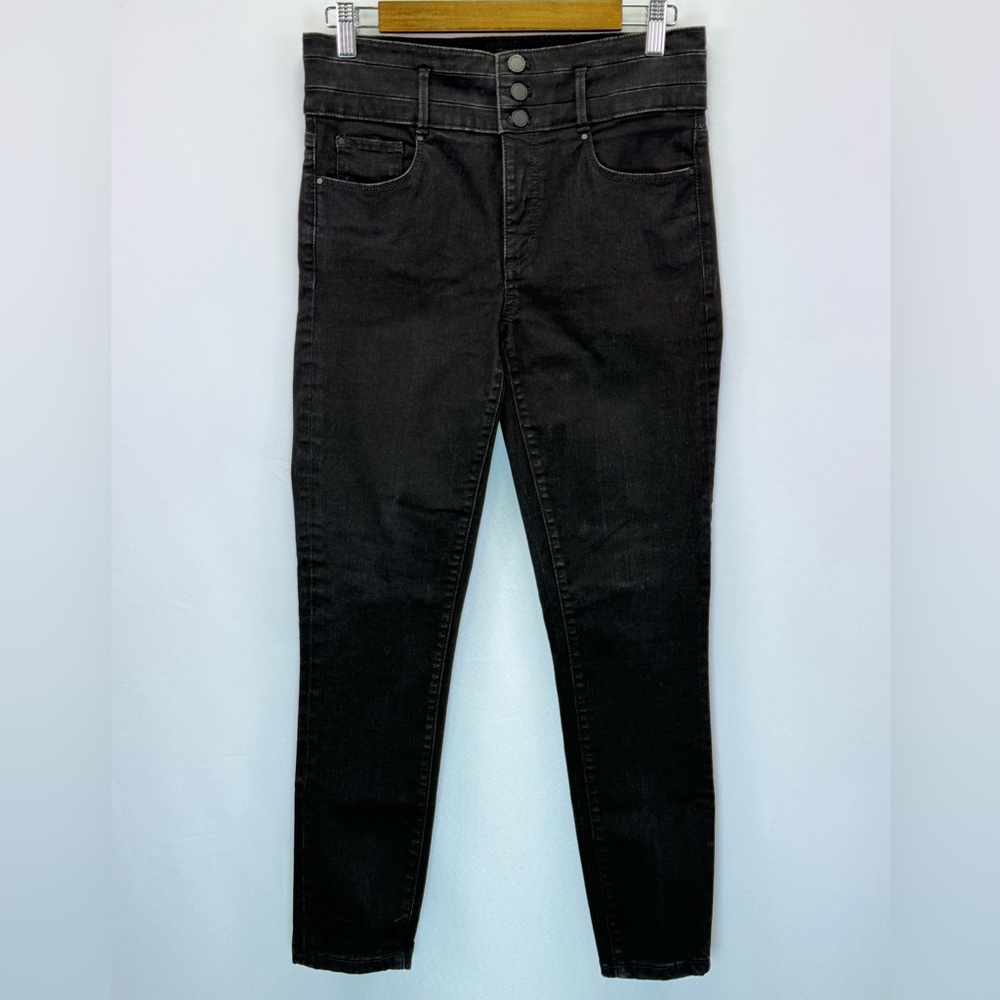 Ann Taylor Womens Black Triple Button High Rise Skinny Jeans Size 6